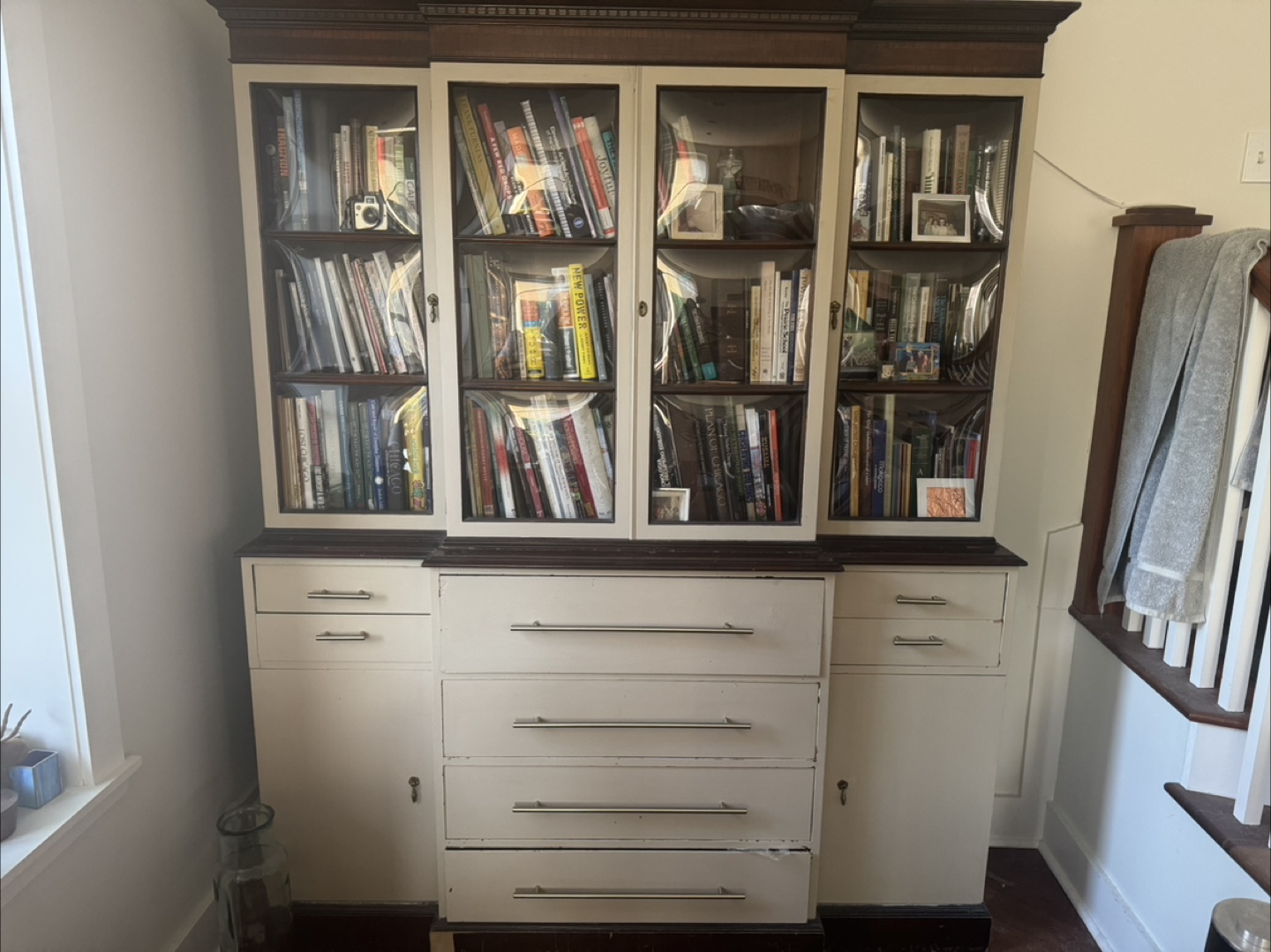 Antique Secretary Bookcase with Glass Doors