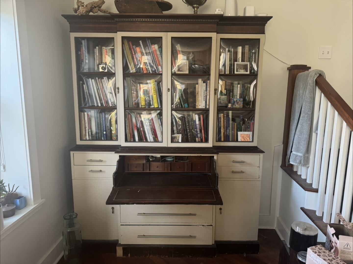 Antique Secretary Bookcase with Glass Doors - photo 2