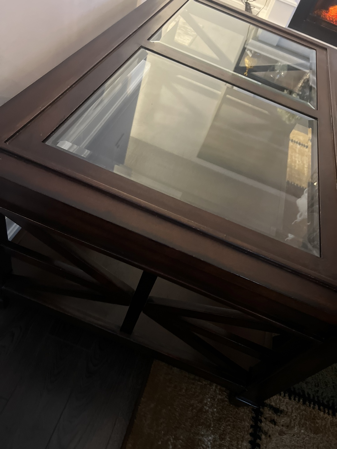 Dark Brown Wooden Coffee Table with Glass Top - photo 2