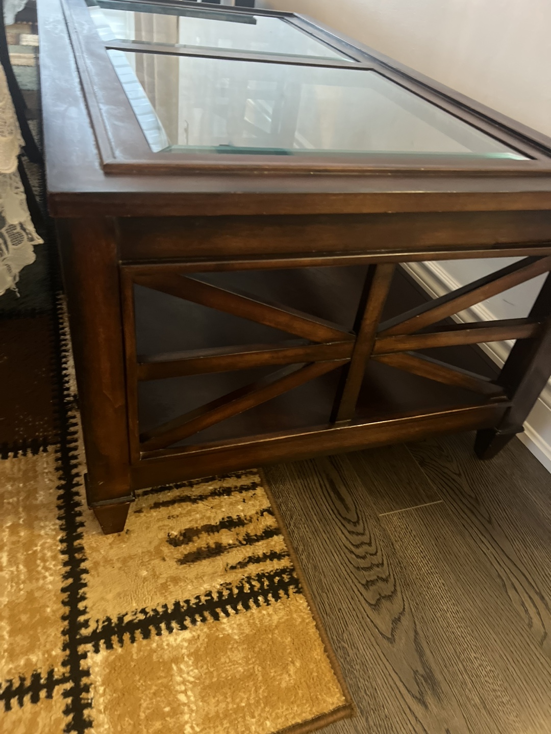 Dark Brown Wooden Coffee Table with Glass Top - photo 4