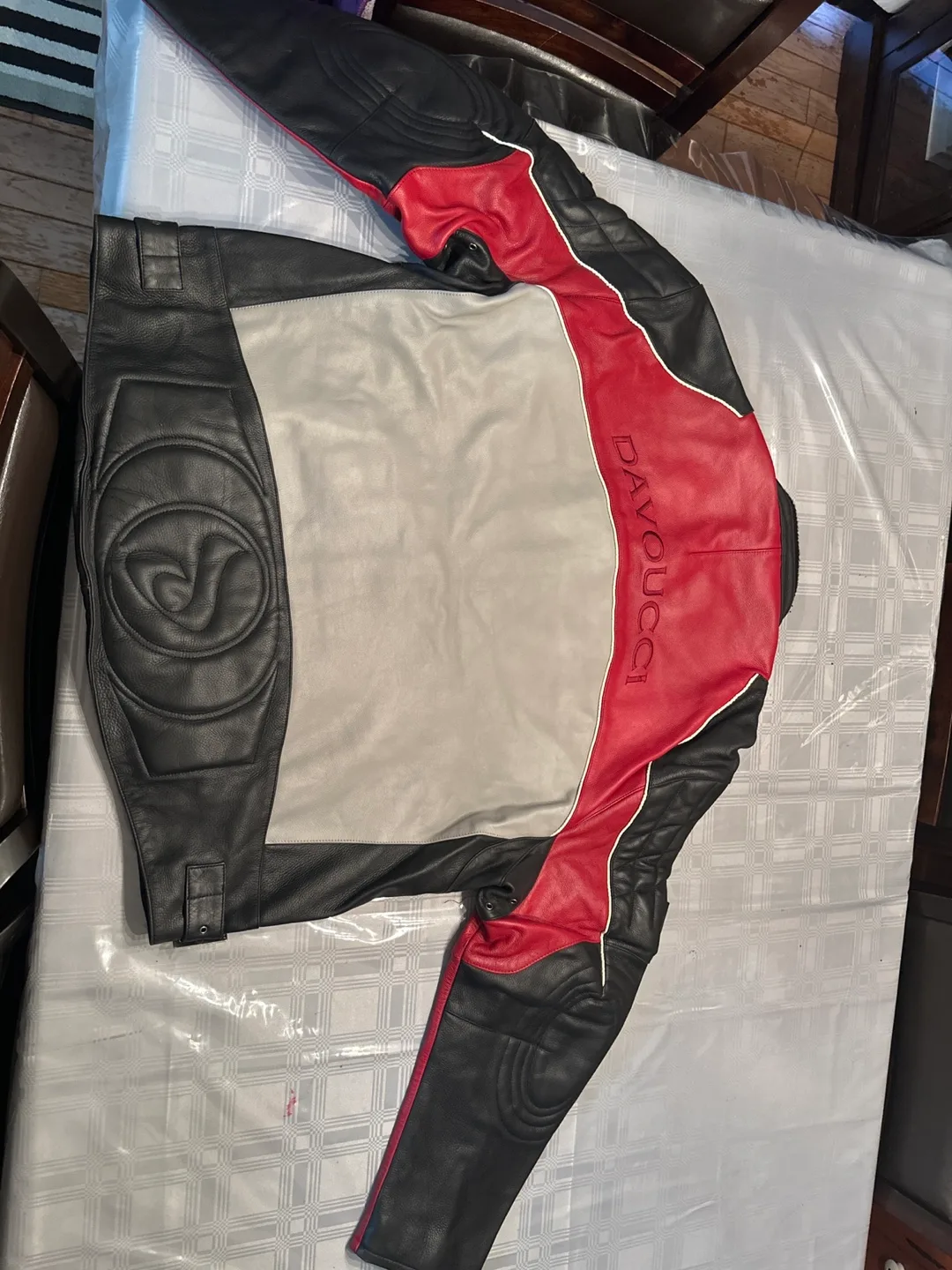 Davoucci Men's Leather Motorcycle Jacket - Red, Black, Grey image indicator(2)