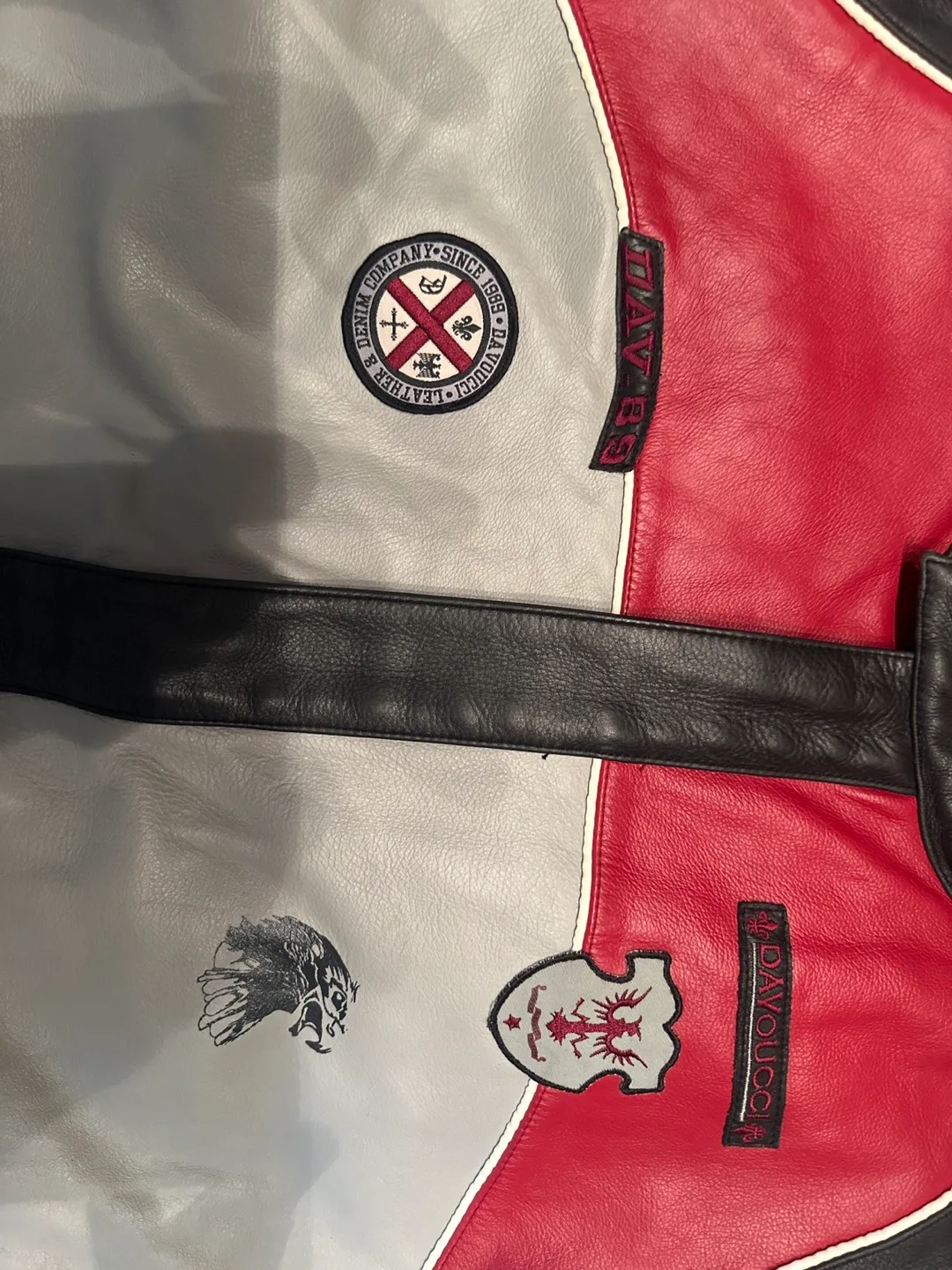 Davoucci Men's Leather Motorcycle Jacket - Red, Black, Grey image indicator(3)