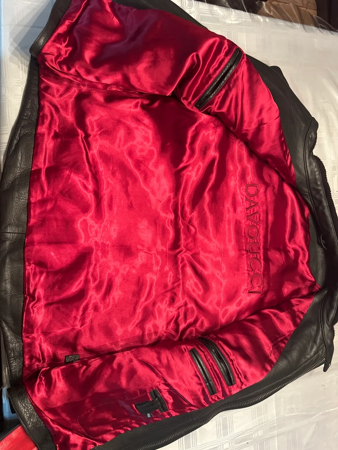 Davoucci Men's Leather Motorcycle Jacket - Red, Black, Grey image indicator(5)