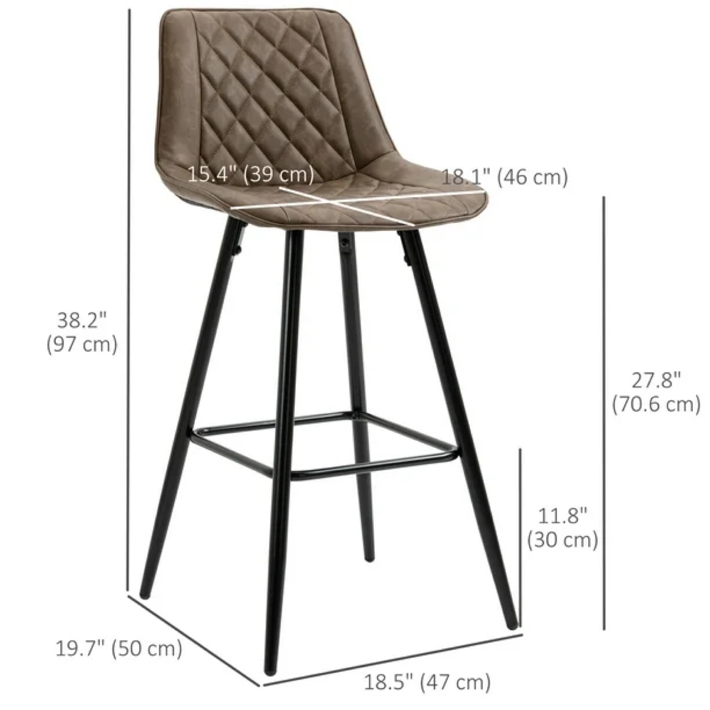 Pair of Brown Leather Bar Stools with Black Metal Legs - photo 4