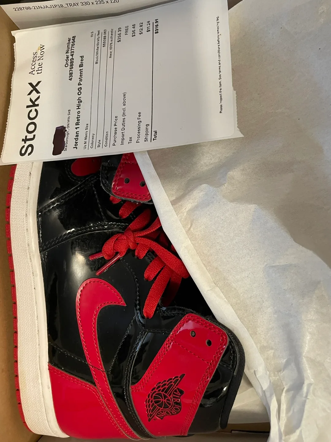 Nike Air Jordan 1 Retro High OG Patent Bred Size 10.5 thumbnail