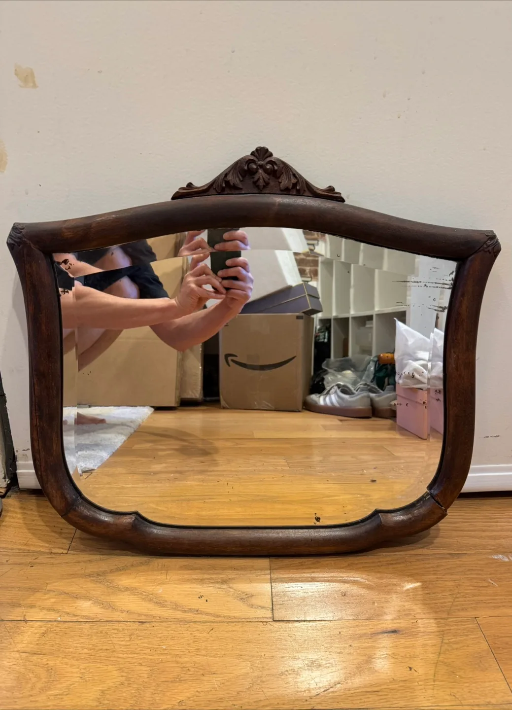 1940s Antique Wooden Mirror with Ornate Frame thumbnail