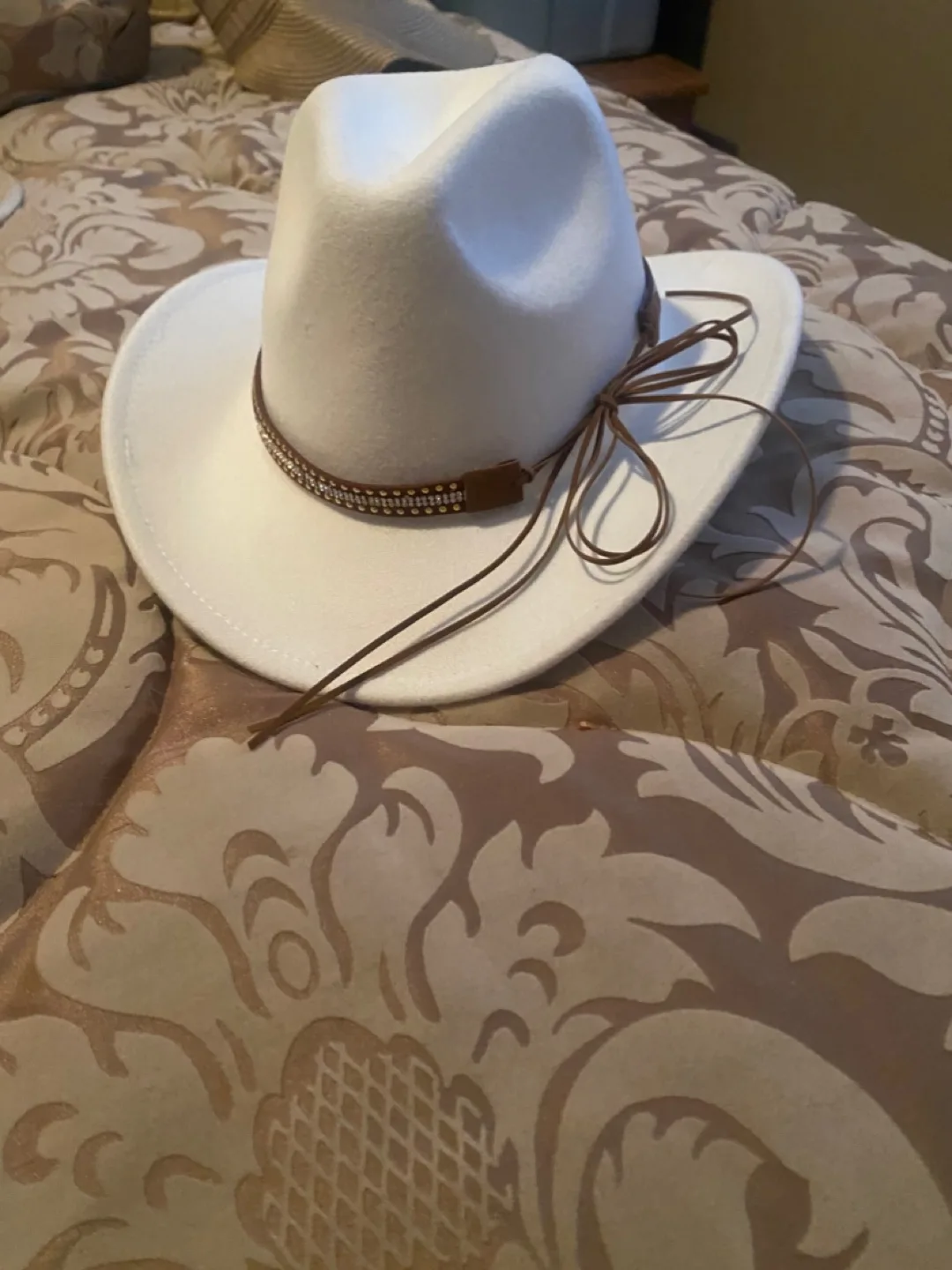 White Cowboy Hat with Brown Band thumbnail