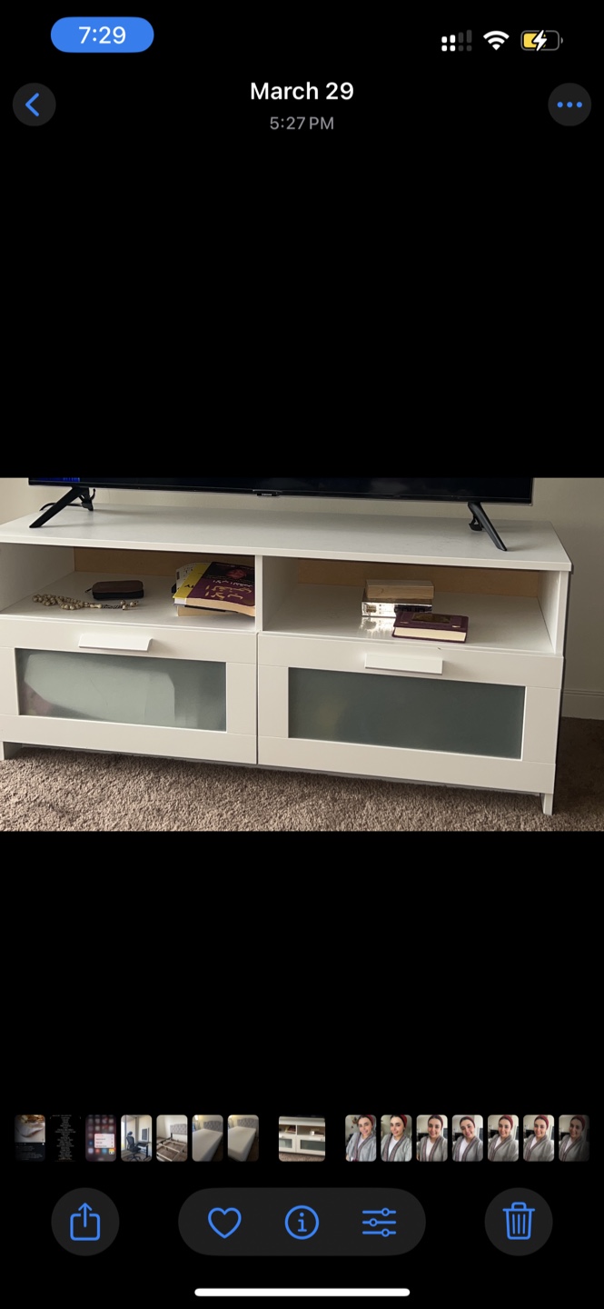 White TV Stand with Two Drawers