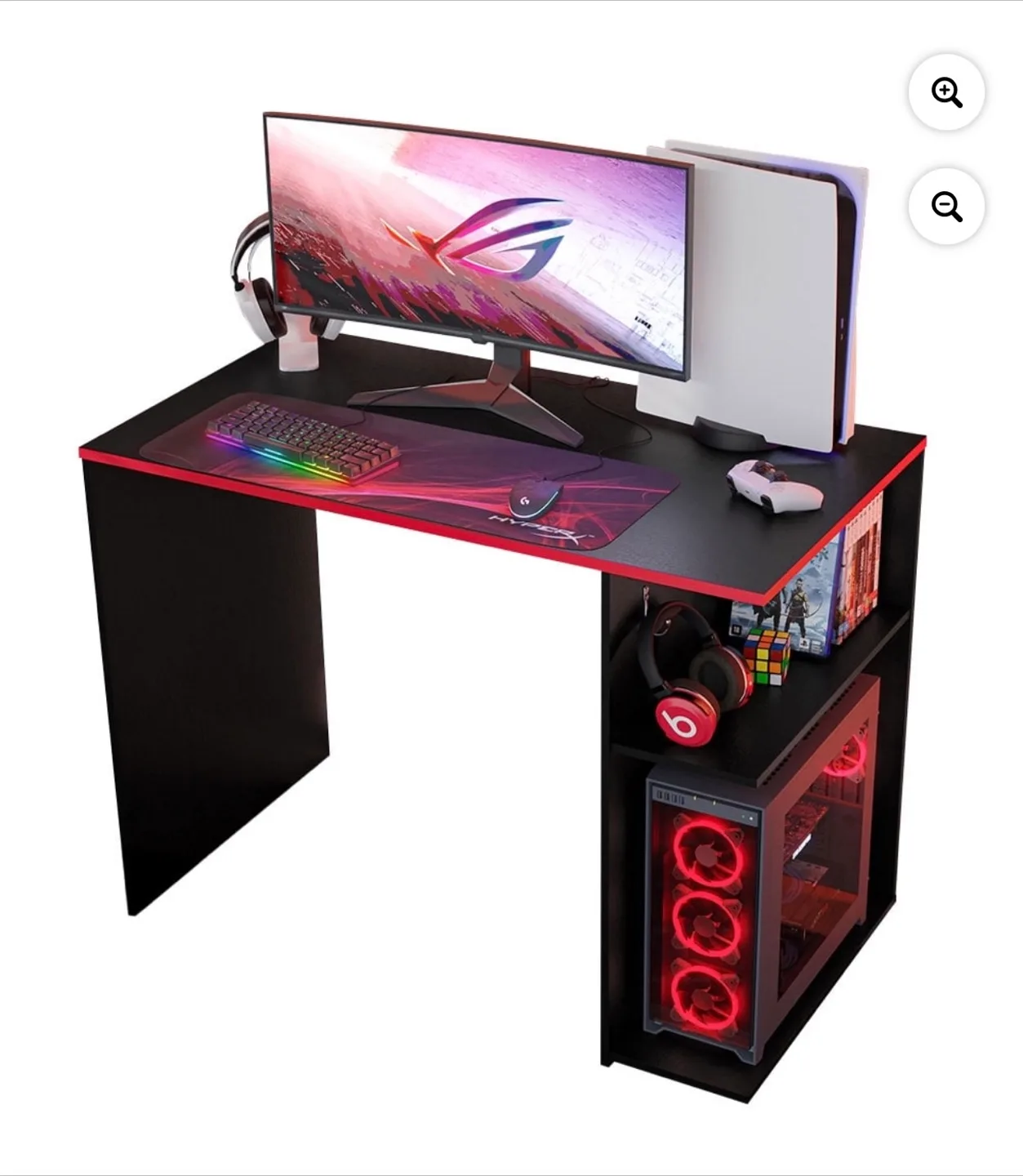 Gaming Desk with CPU Stand - Black and Red thumbnail