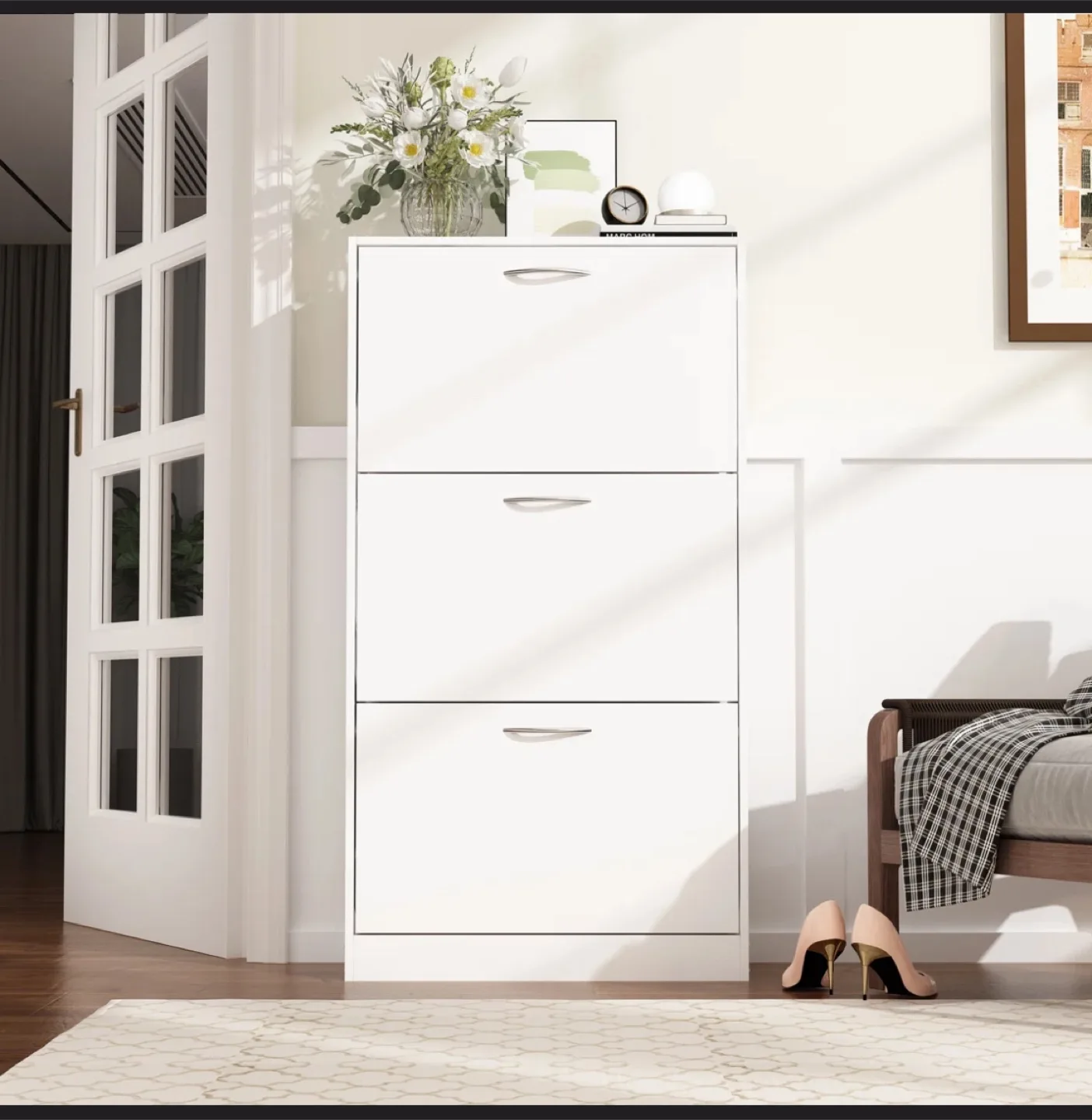 18 pair White 3-Tier Shoe storage  Cabinet thumbnail