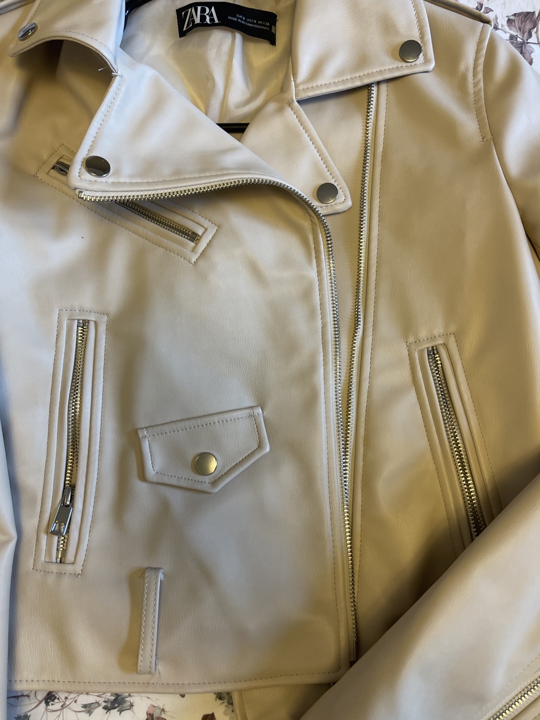 Zara Beige Faux Leather Moto Jacket Size S - photo 4