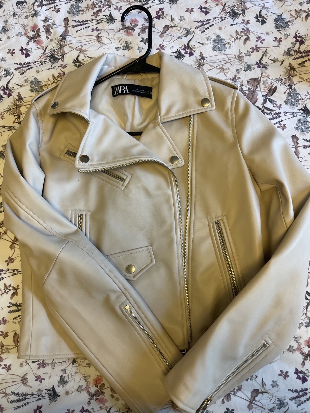 Zara Beige Faux Leather Moto Jacket Size S - photo 3