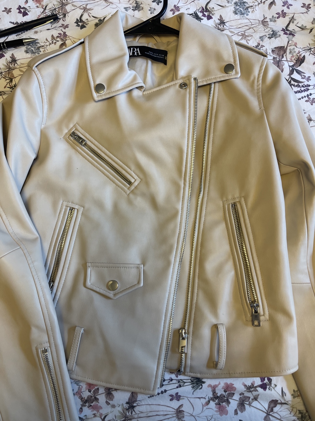 Zara Beige Faux Leather Moto Jacket Size S