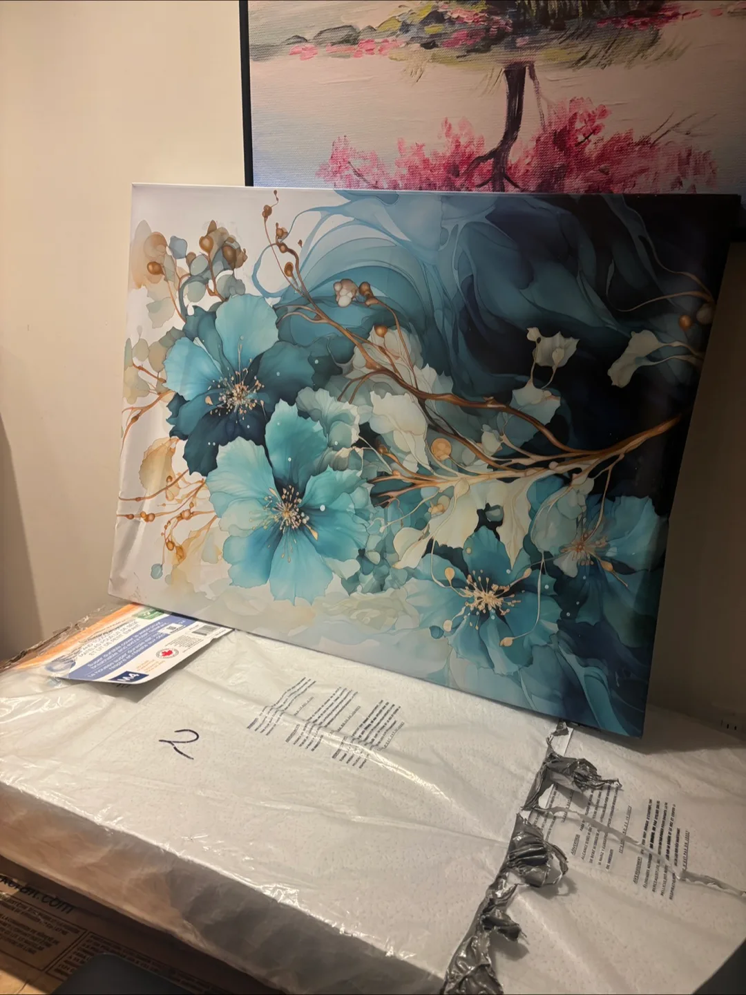 Stunning Teal Floral Canvas Wall Art thumbnail
