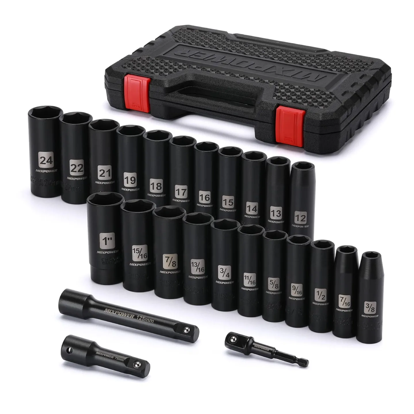 MIXPOWER 25 Pieces 1/2-Inch Drive Deep Impact Socket Set thumbnail