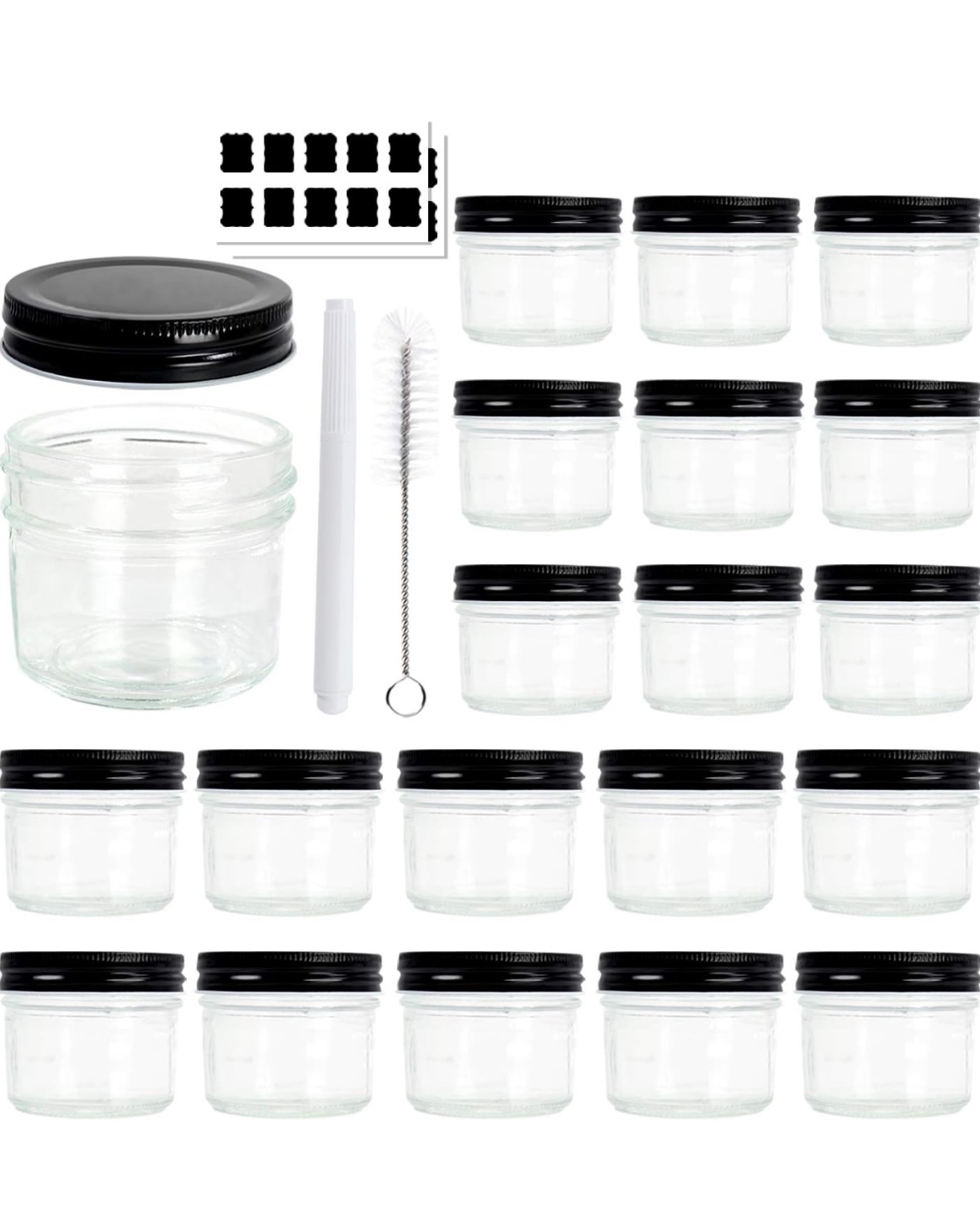 15 x 4oz Glass Jars with Black Lids