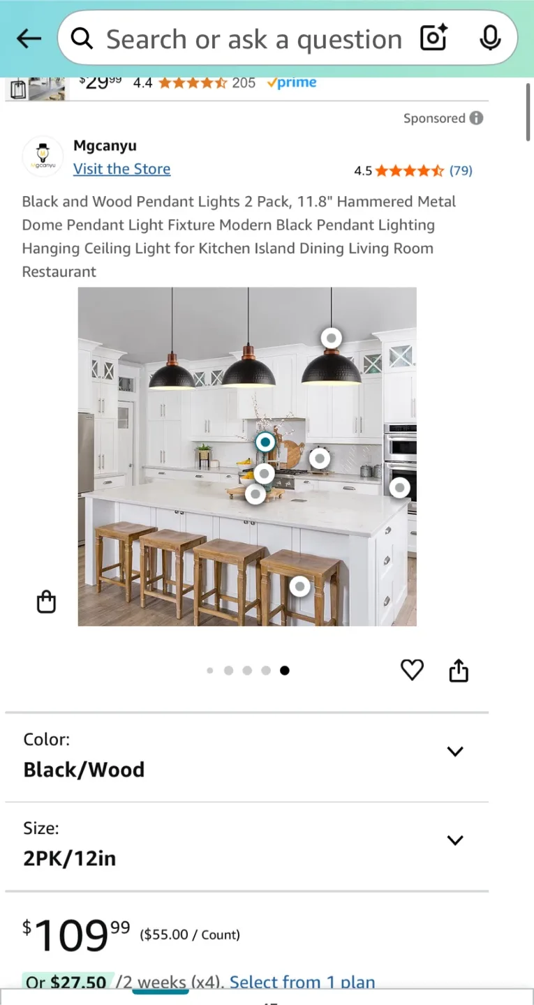 3-Pack Hammered Black Pendant Lights with Wood Accents image indicator(6)