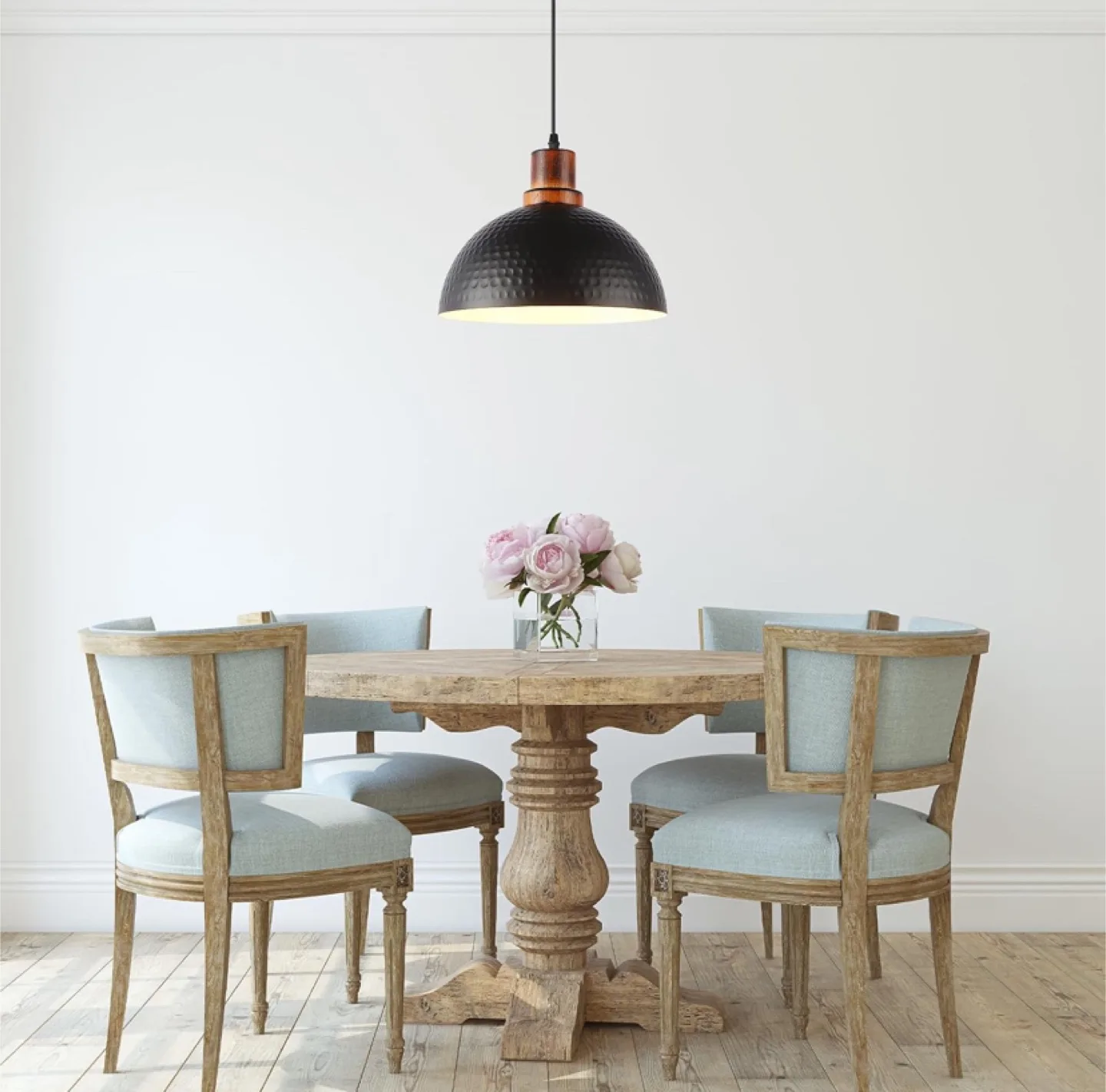 3-Pack Hammered Black Pendant Lights with Wood Accents image indicator(4)