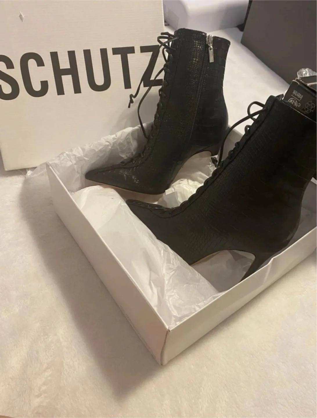 Schutz Black Croc Embossed Ankle Boots 7.5 image indicator(3)