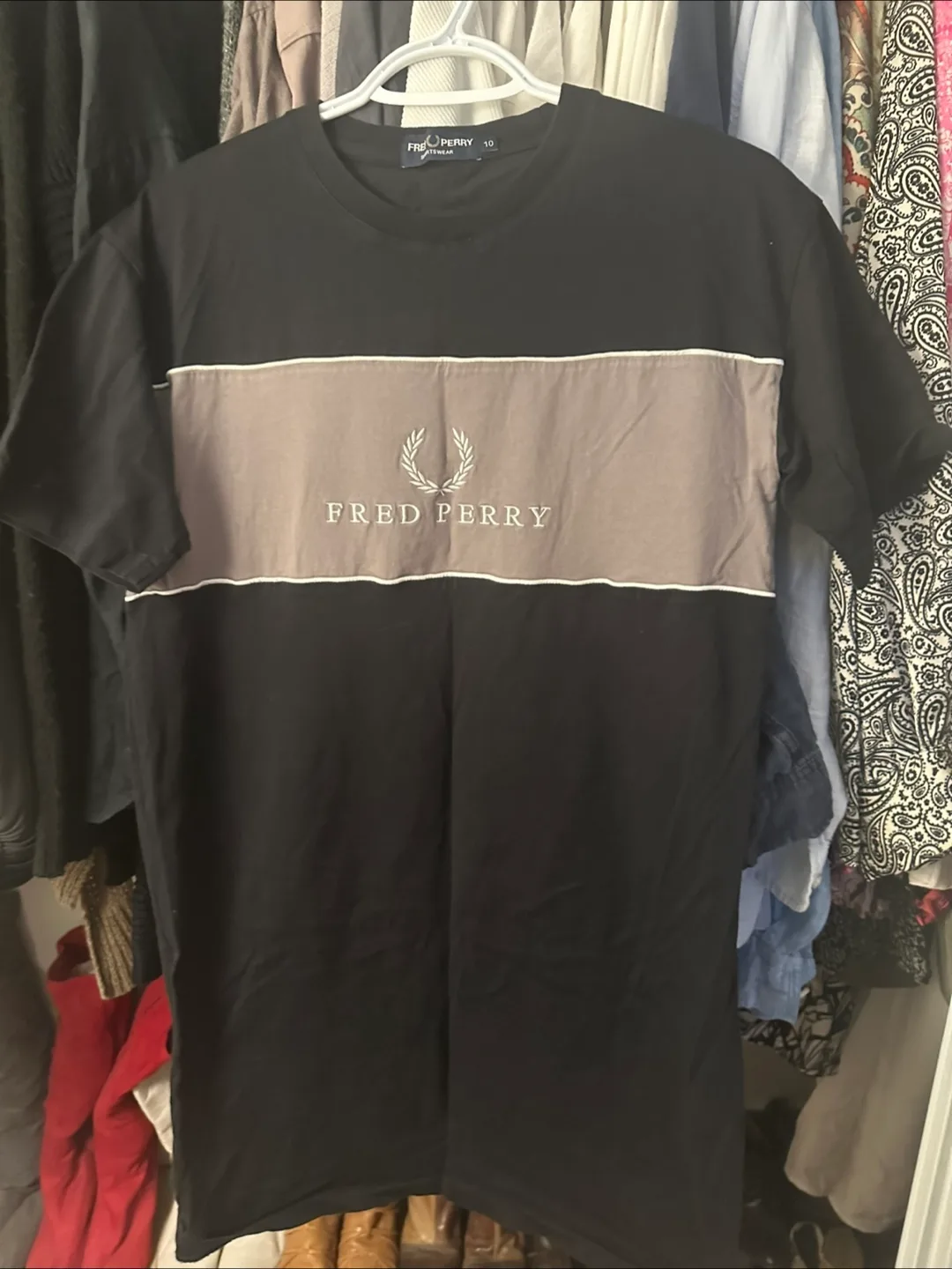 Fred Perry Black and Grey Panel T-Shirt - Size 10 thumbnail