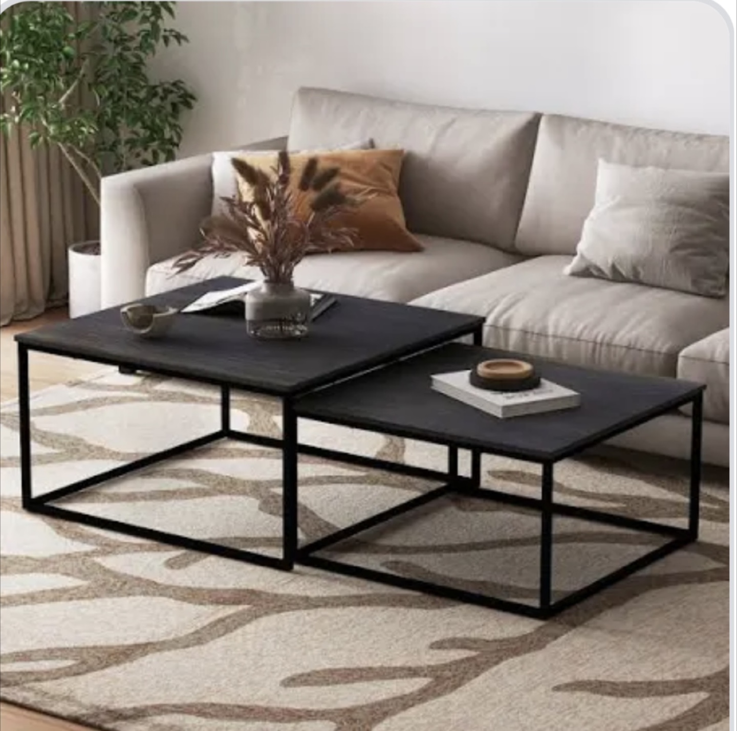 Modern Black Nested Coffee Table Set