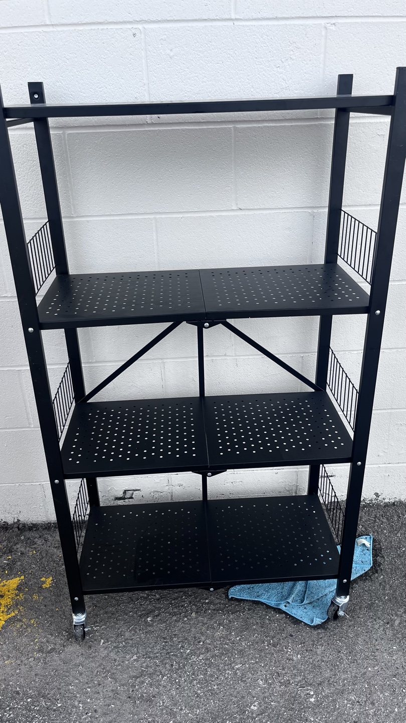 Black Foldable 4-Tier Shelving Unit with Wheels