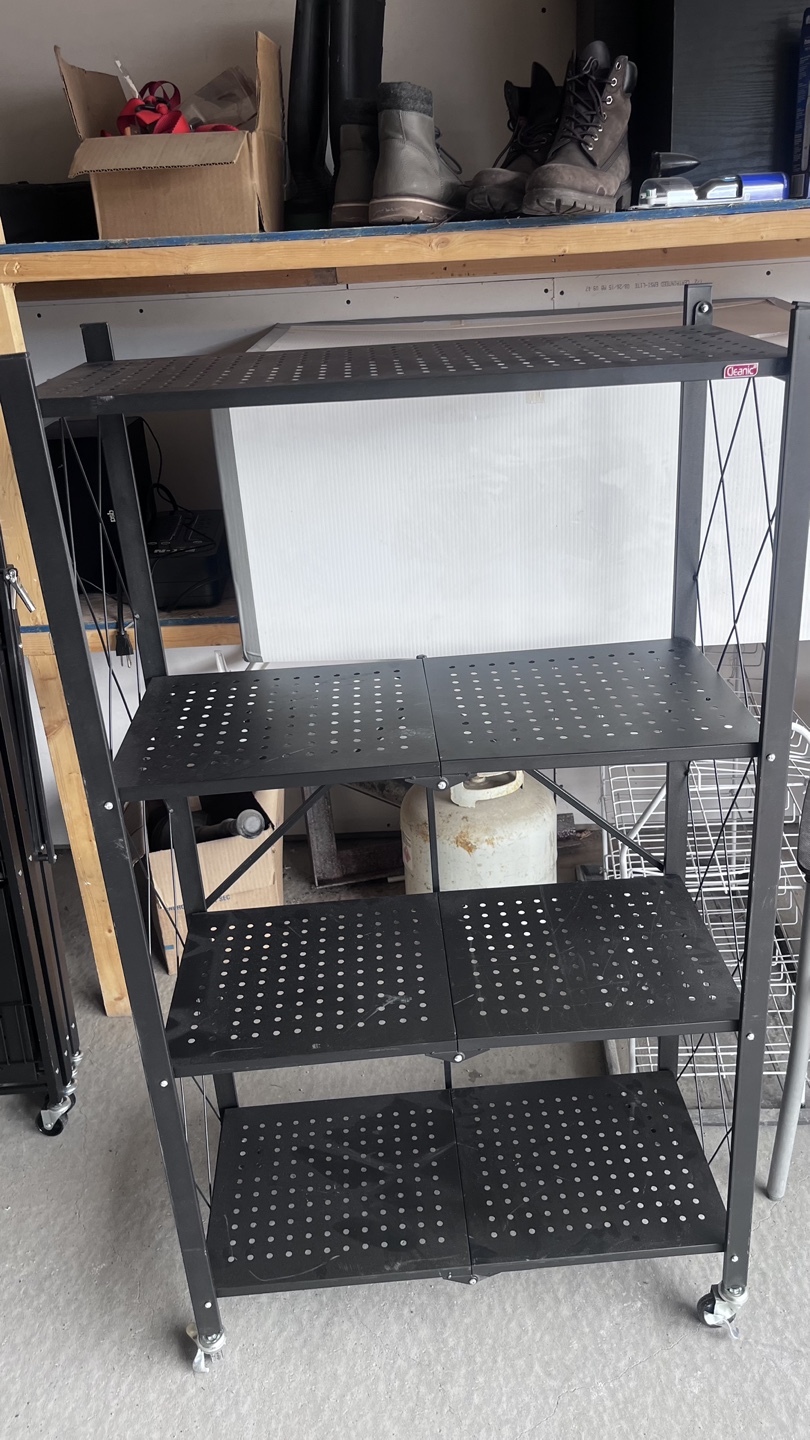 Black Foldable 4-Tier Shelving Unit with Wheels - photo 4