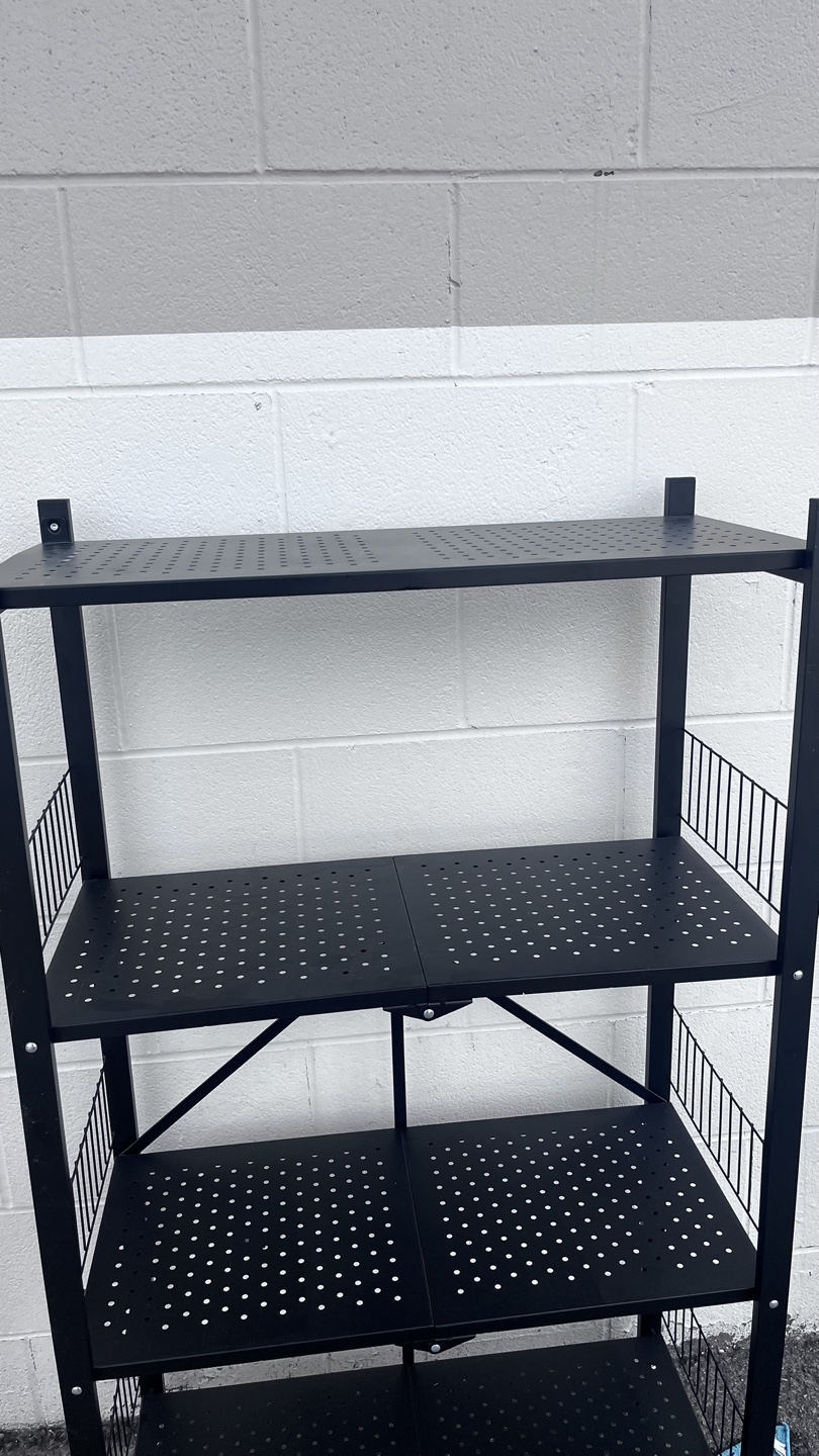 Black Foldable 4-Tier Shelving Unit with Wheels - photo 2