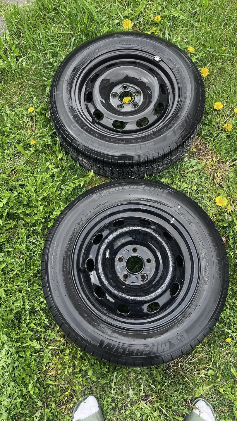 Pair of Michelin 195/65R15 Tires on Steel Rims