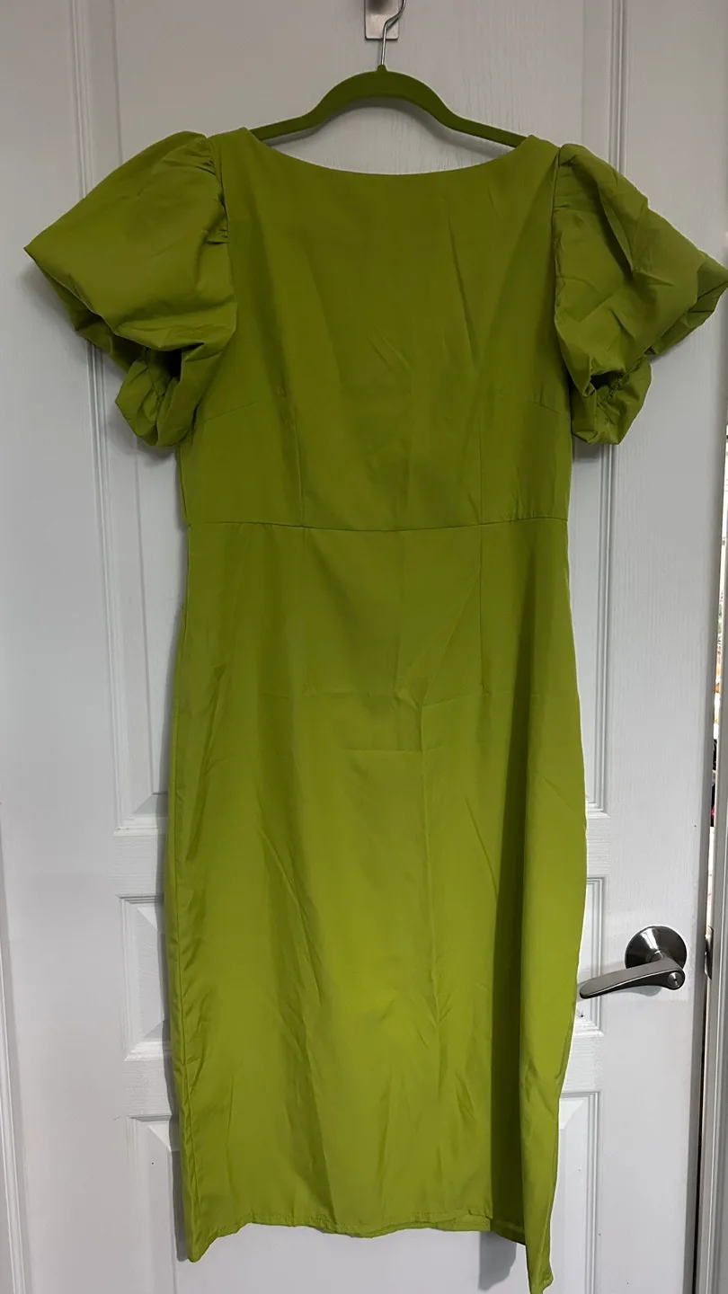 Lime Green Puff Sleeve Midi Dress thumbnail
