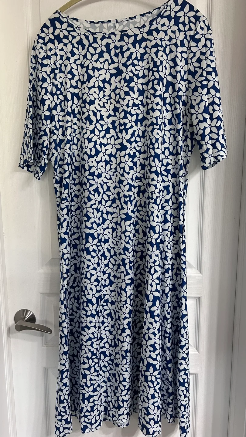 Blue and White Floral Summer Dress thumbnail
