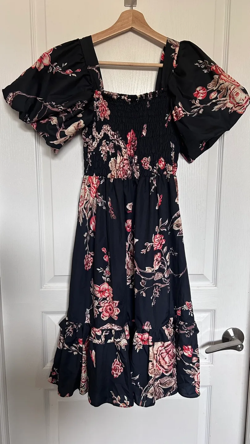 Floral Puff Sleeve Midi Dress thumbnail
