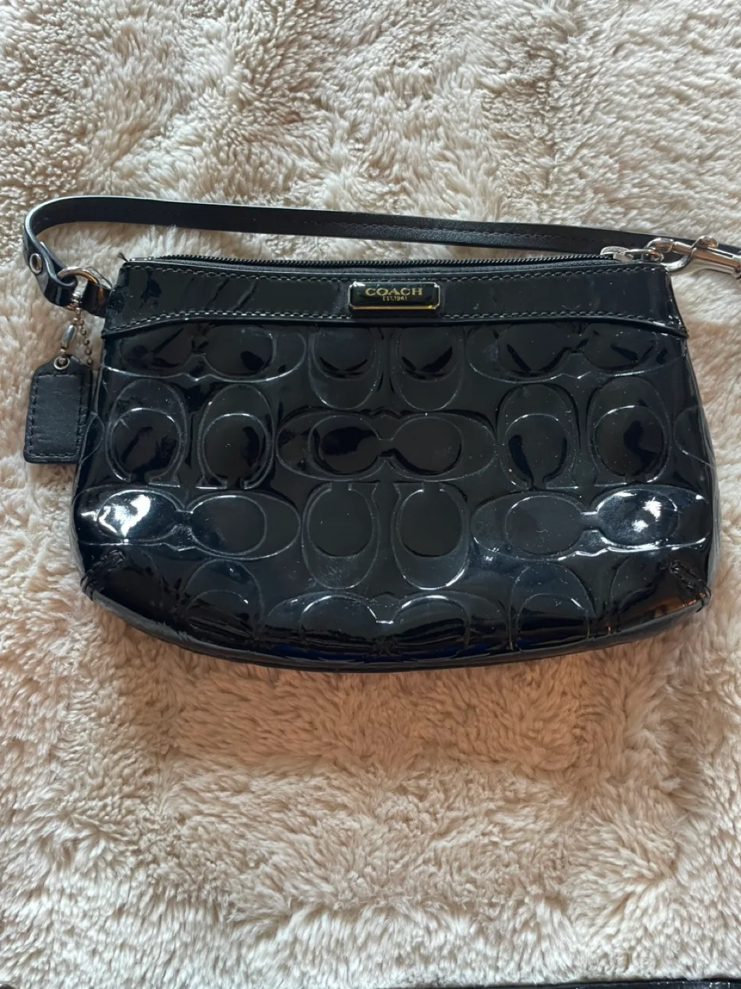 Coach Black Patent Leather Wristlet thumbnail