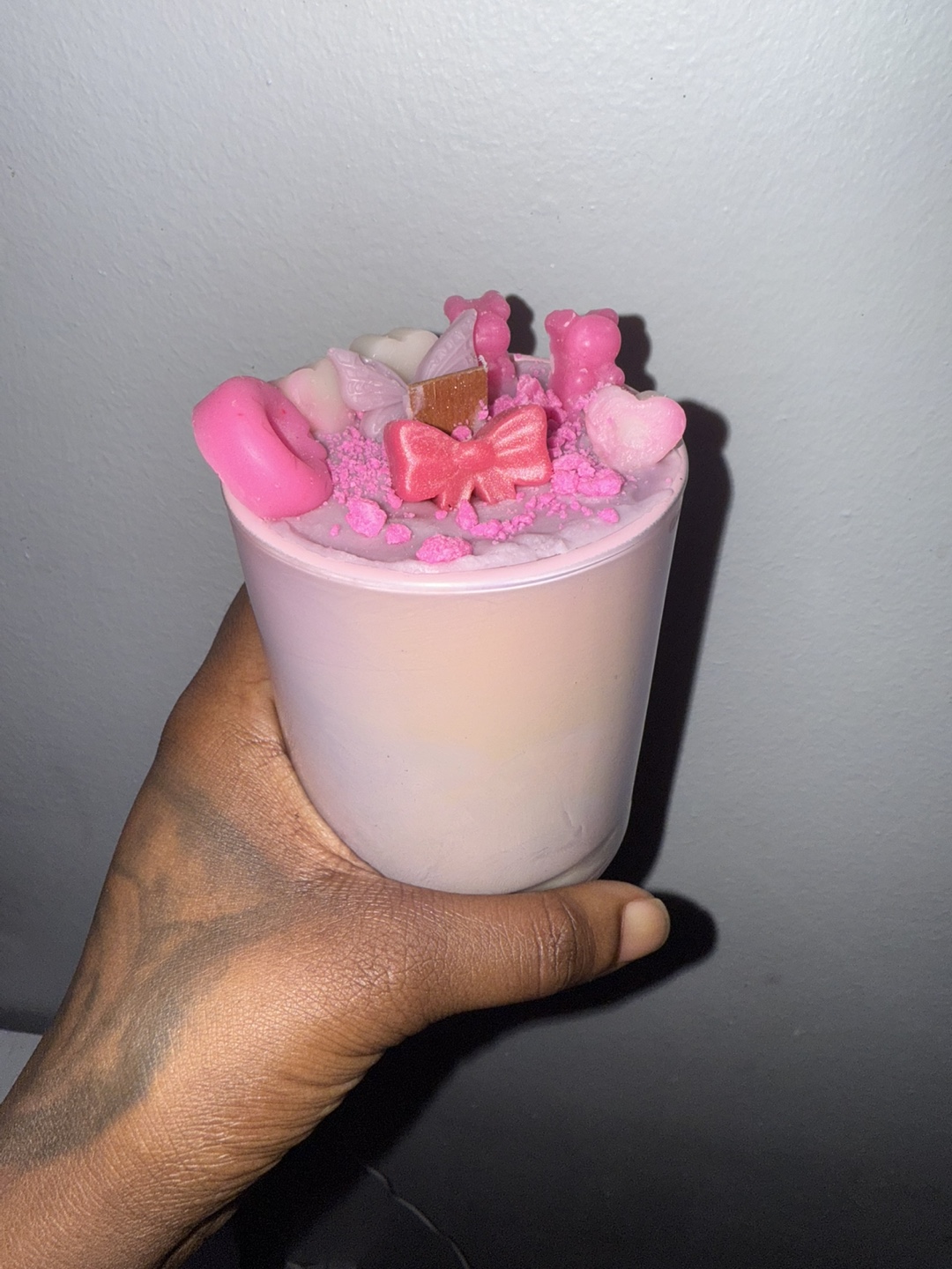 Adorable Pink Scented Candle with Gummies