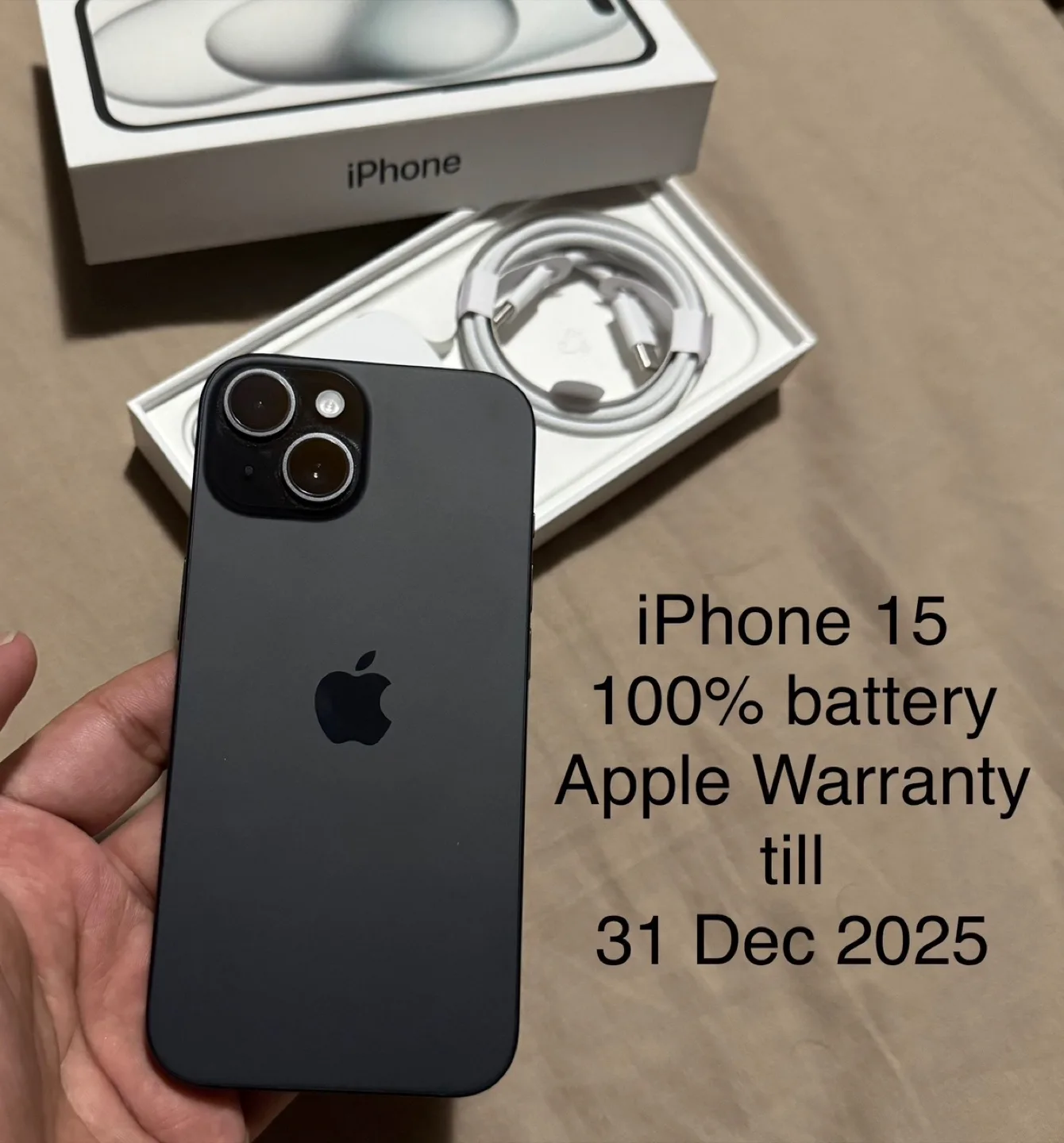 iPhone 15 - 128GB - 100% Battery - Apple Warranty Dec 2025 thumbnail