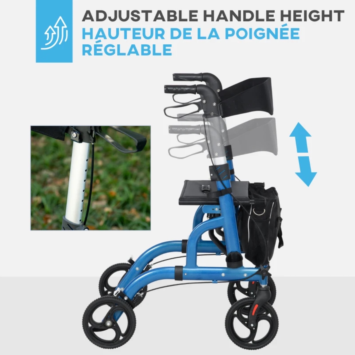 Adjustable Rolling Walker with Seat and Storage - photo 3