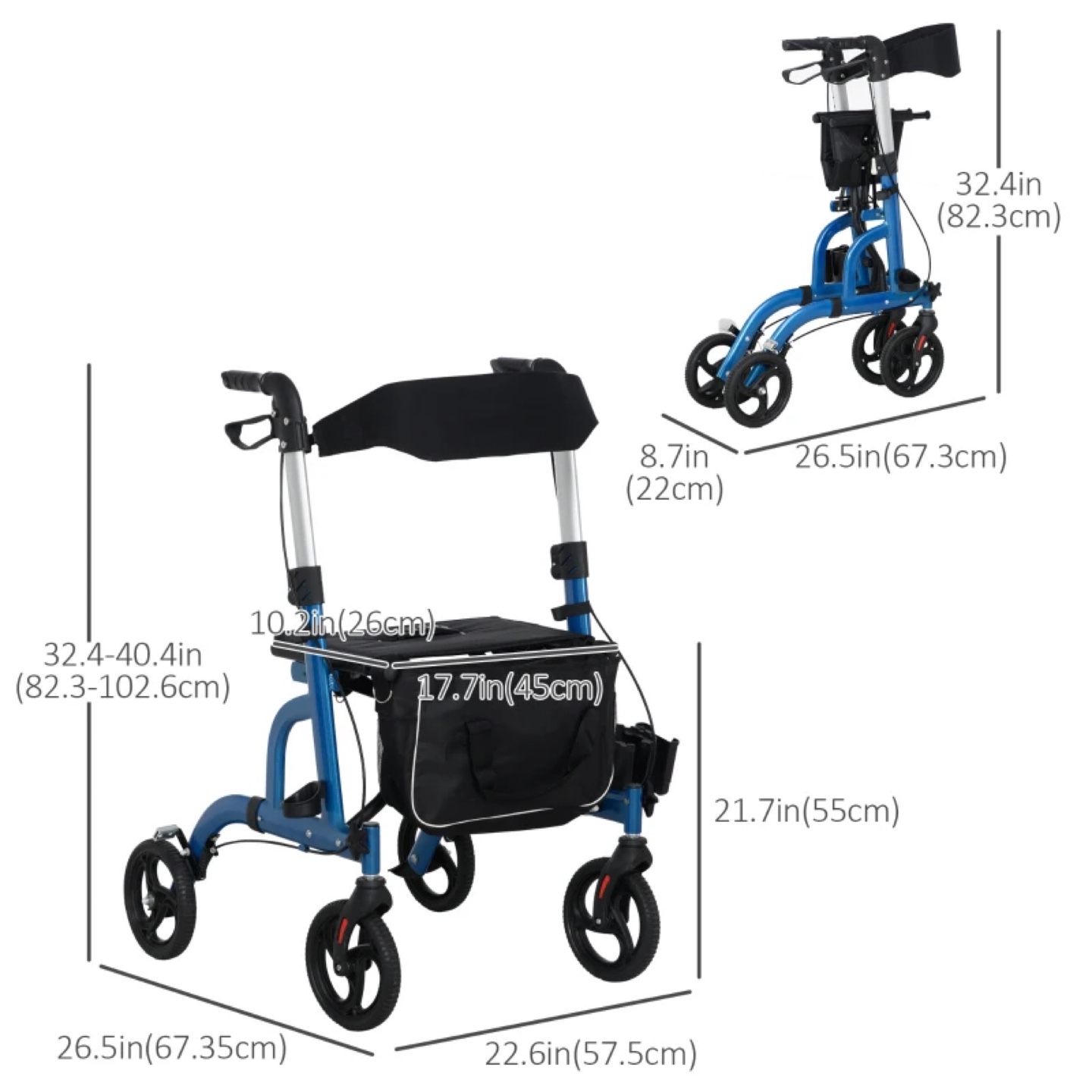 Adjustable Rolling Walker with Seat and Storage - photo 4