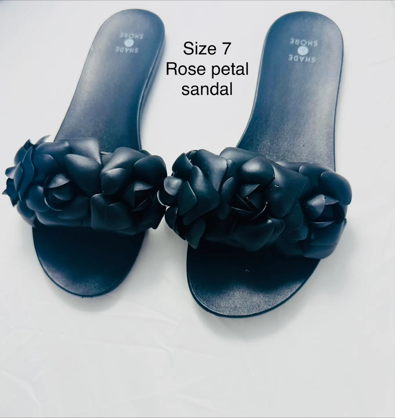 Size 7 Shade Shore Black Rose Petal Sandals thumbnail