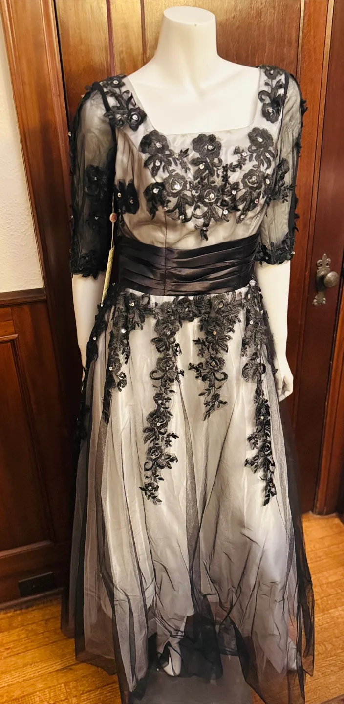Elegant Black and Silver Lace Cocktail Dress thumbnail