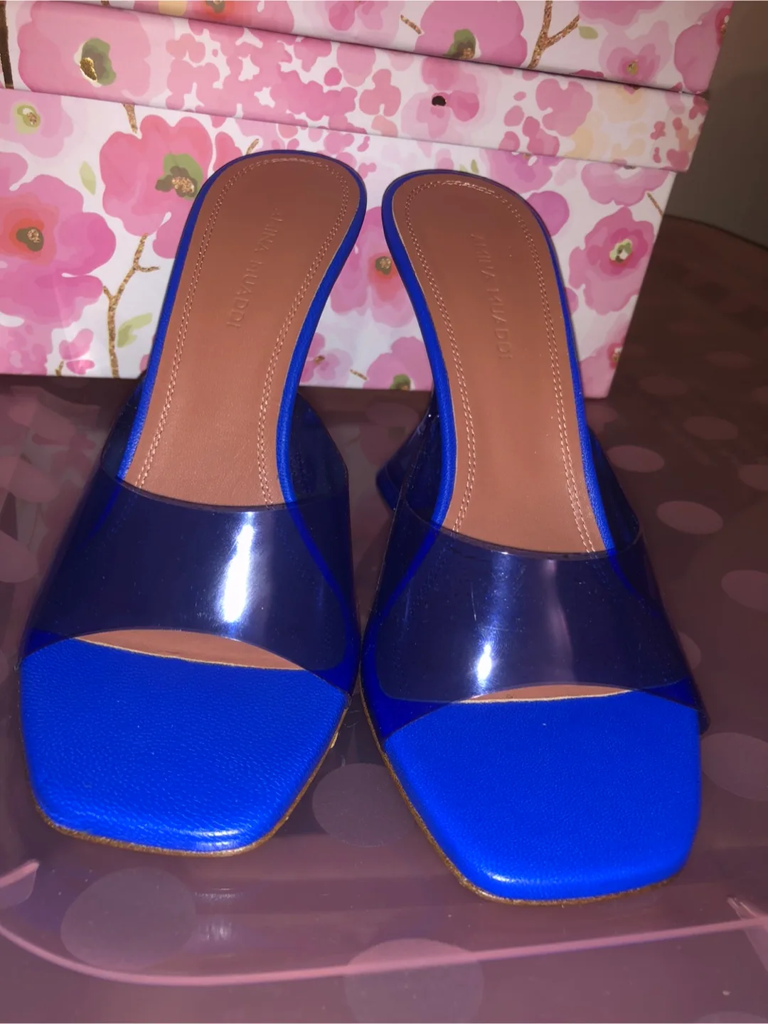 Amina Muaddi Lupita Blue Clear Heels Size 5.5 thumbnail