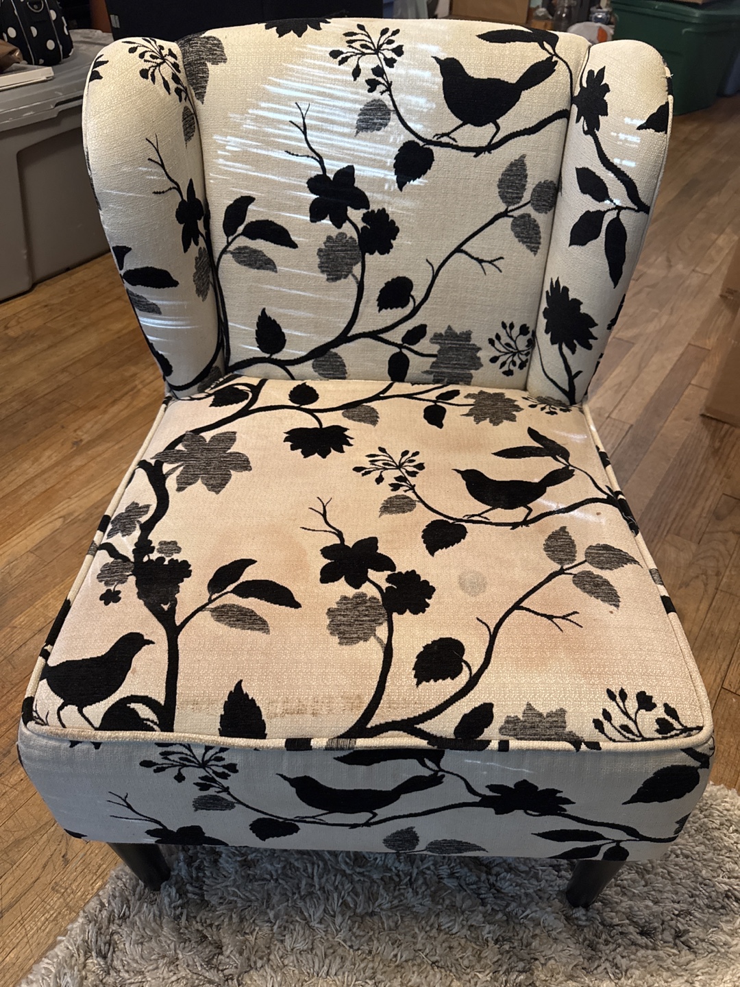 Wingback Chair - Black and White Floral Pattern
