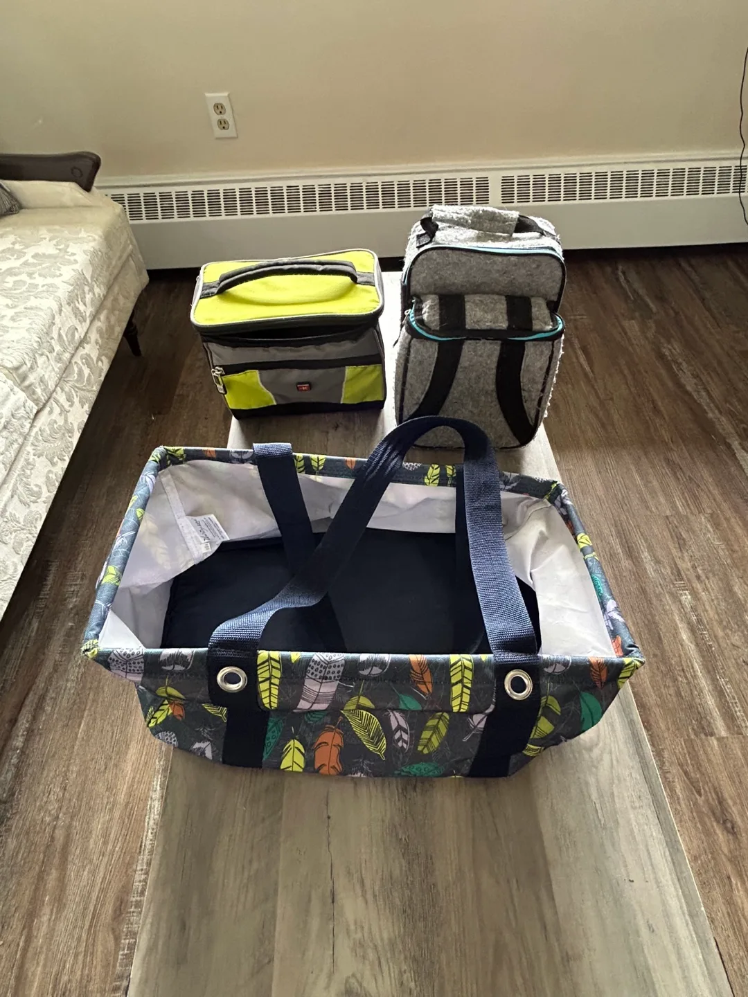 Collapsible carry tote with two insulated lunch bags. thumbnail