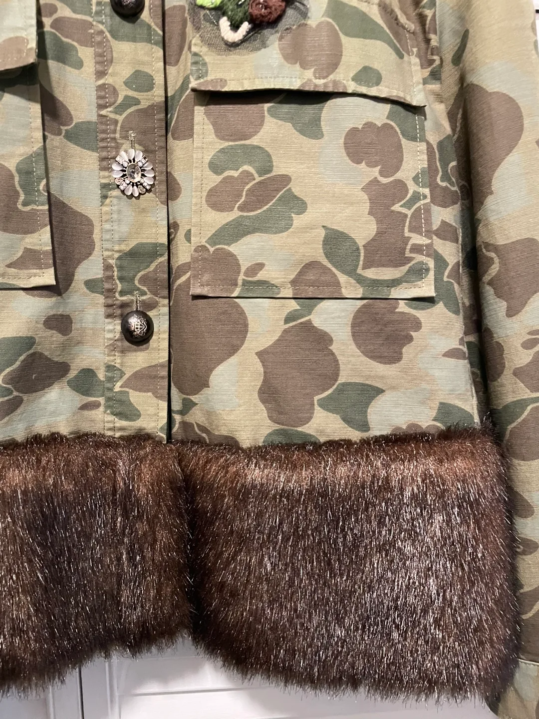 NWT Zara Woman Camo Jacket with  Fur Trim image indicator(3)