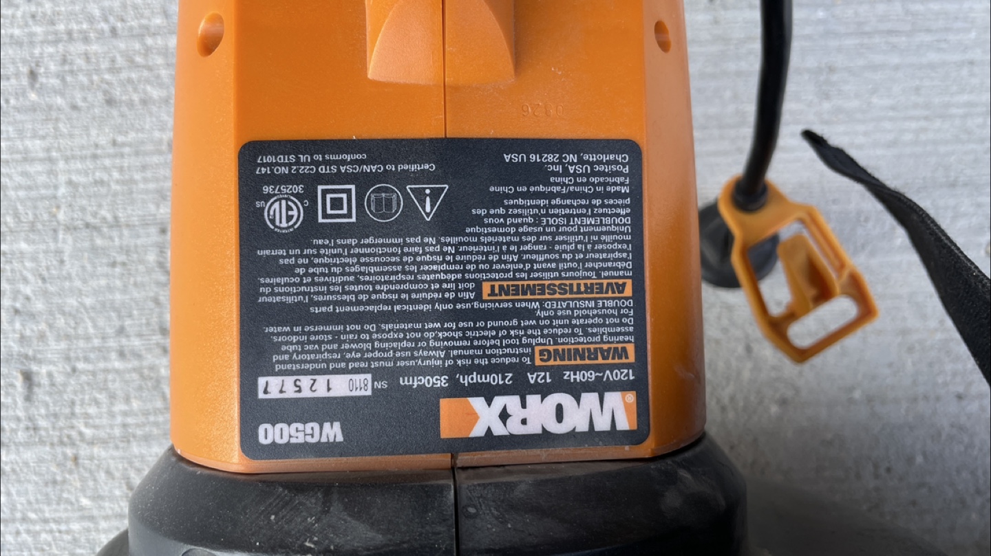 WORX WG580 12 Amp 250 MPH Leaf Blower Vacuum - photo 3