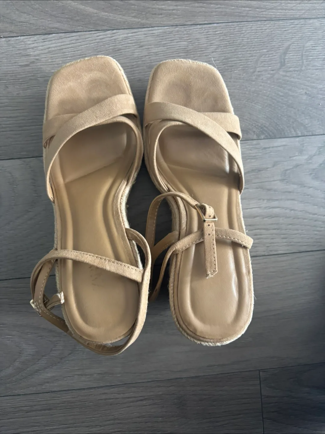 Zara Beige Wedge Sandals Size 39 thumbnail