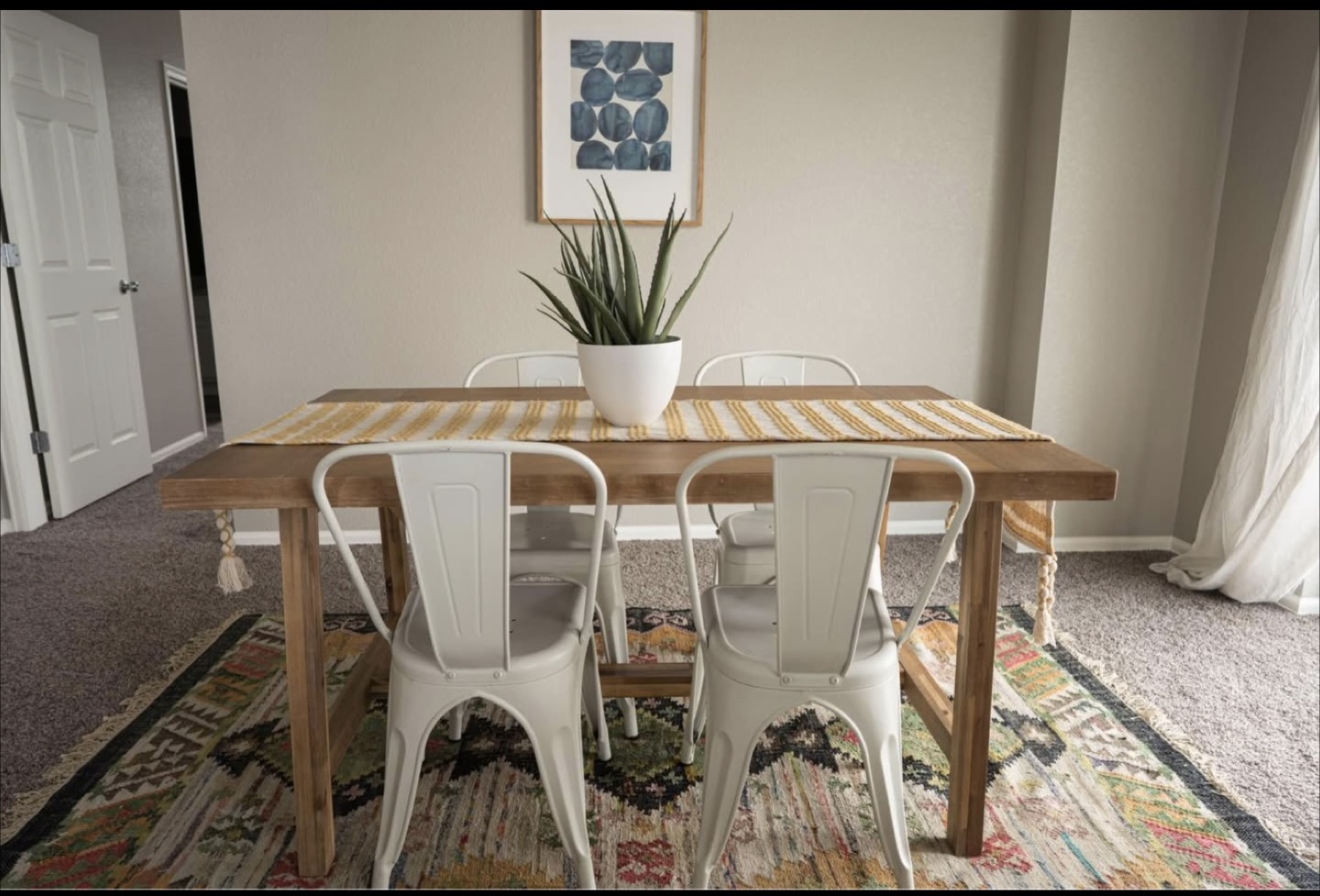 Farmhouse Solid Wood Dining Table with 4 Metal Chairs