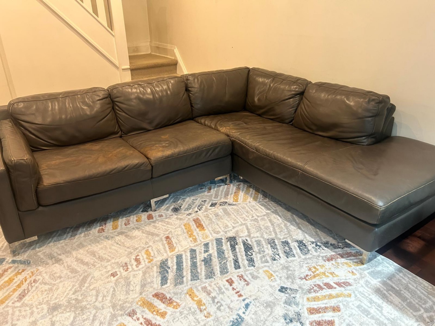 Dark Brown Leather Sectional Sofa - photo 2