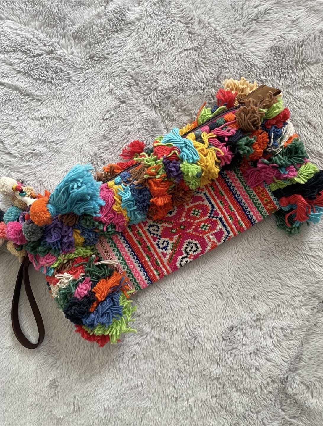 Bohemian Rainbow Pom Pom Clutch