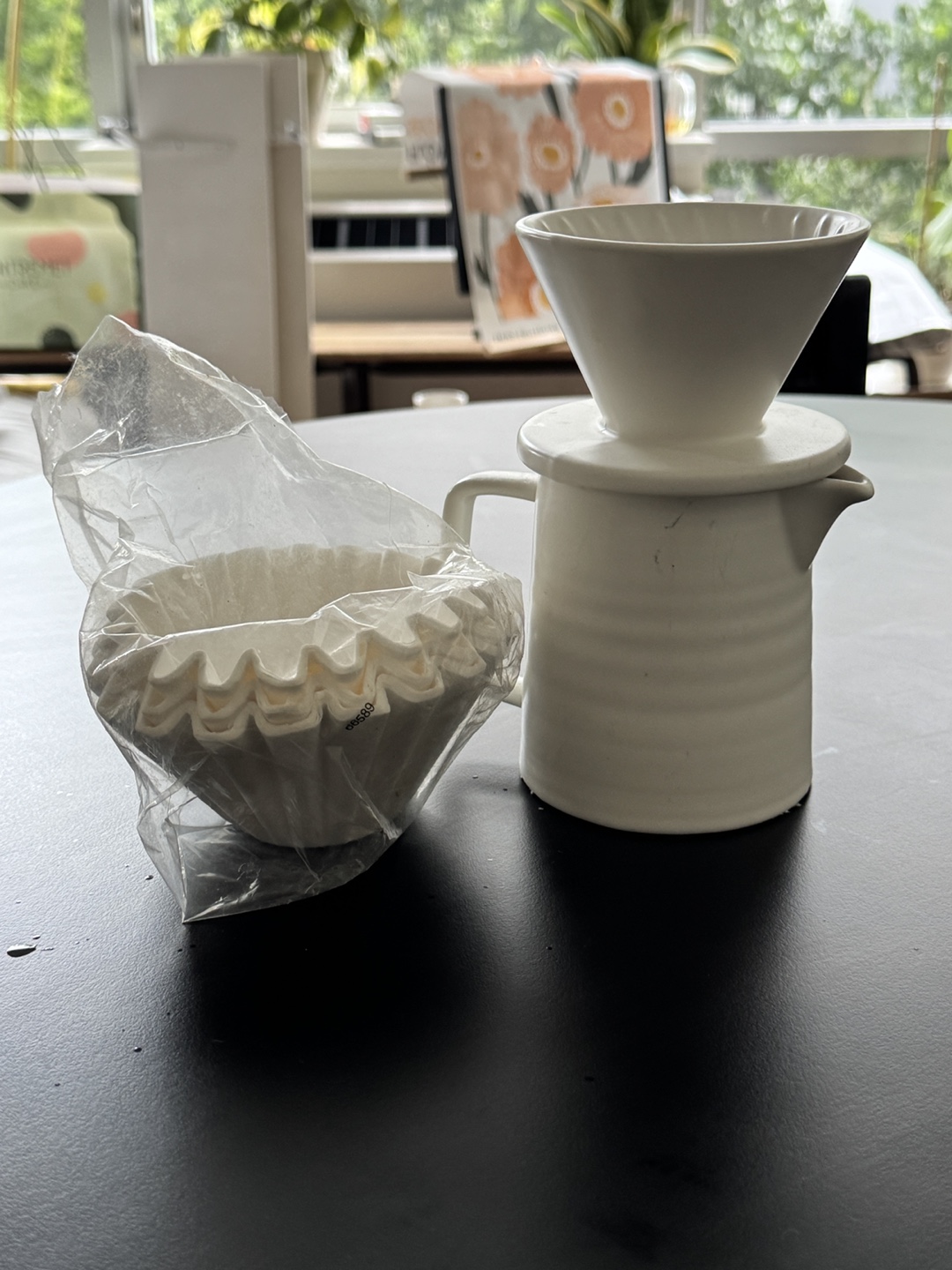White Ceramic Pour Over Coffee Dripper Set with Filters - photo 2