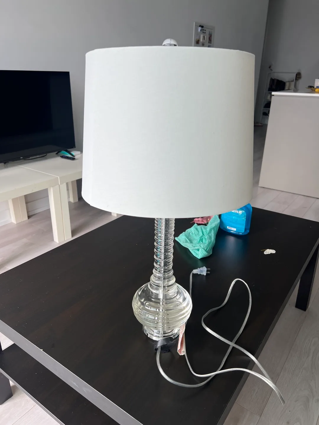 Clear Glass Table Lamp with White Shade thumbnail